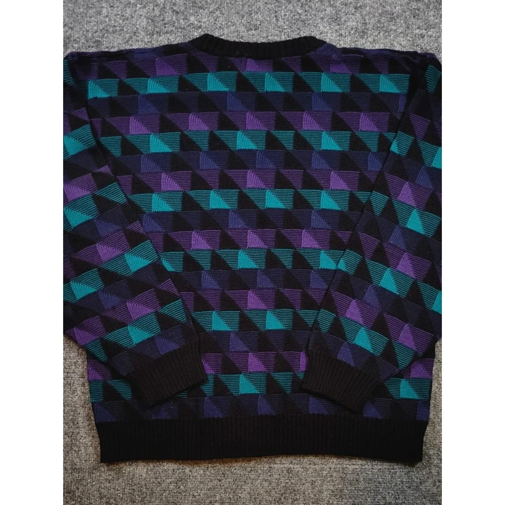 Vintage Willow Bay Geometric Knit Sweater 80s 90s Purple Teal Tag XL Fits M/L